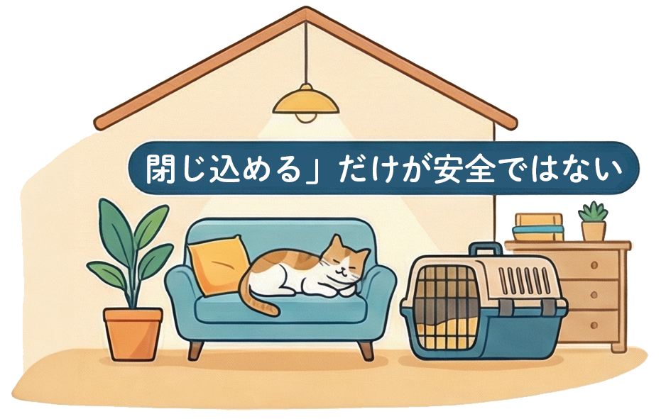 猫が家の中でくつろいでいる様子のイラスト画像