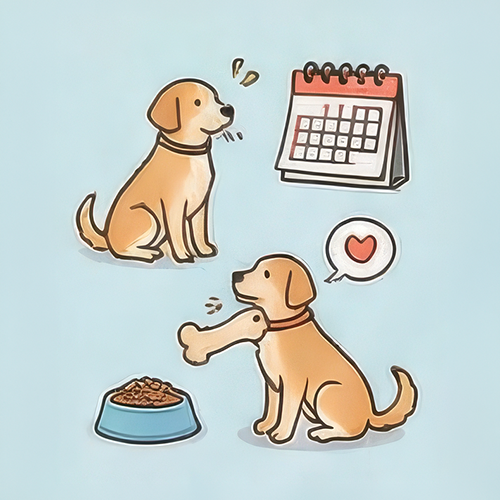 自分のペットの性格や行動パターンを観察する様子のイラスト