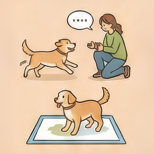 「トイレ」のしつけをおこなう様子のイラスト